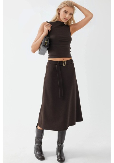 Hiccup Busem Slim Fit Bisiklet Yaka Örme Bluz Mocha Kahvesi