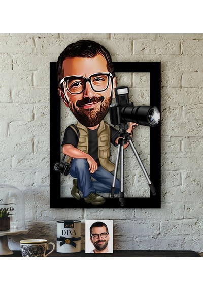 Kişiye Özel Bay Profesyonel Fotoğrafçı Karikatürlü 3D Ahşap Tablo