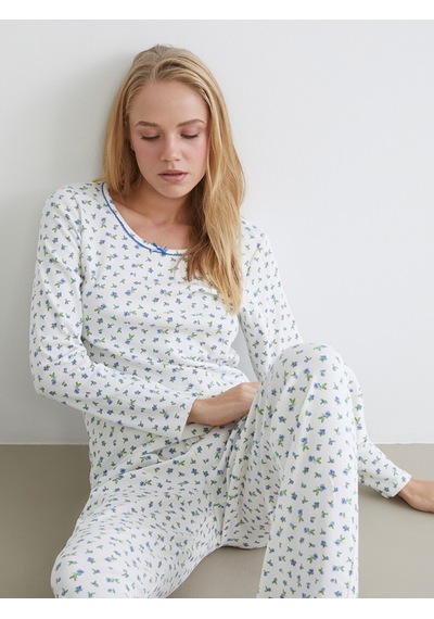 Lcw Dream Ekru U Yaka Çiçekli Kadın Pijama Takım