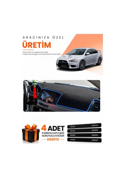Mıtsubıshı Lancer 2007-2015 Uyumlu Torpido Koruma Örtüsü Oto Kılıfı - Siyah Mavi