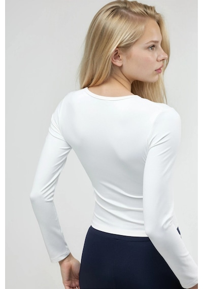 Hiccup Busem Slim Fit Yuvarlak Yaka Uzun Kollu Bluz Beyaz