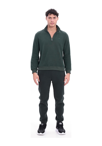 Rowinger Yarım Fermuarlı Dik Yaka Selanik Örme Erkek Sweatshirt Darkgreen