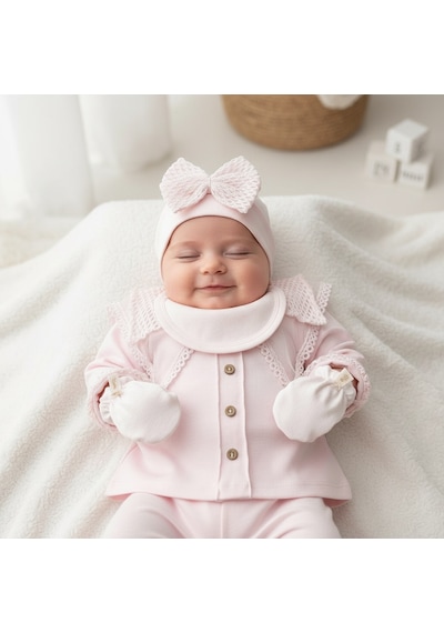 Ürünya Kız Bebek Pamuklu Uzun Kollu İşlemeli 5'li Set Pembe