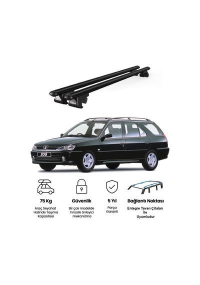Venüs Peugeot 306 Station Wagon 1993-2001 Uyumlu Siyah Ara Atkı Port Bagaj Tavan Barı