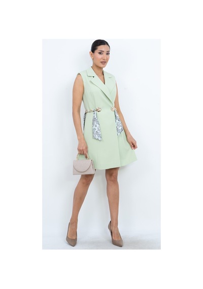 Dorne Moda Bağlama Detaylı Mini Elbise- Düğün - Mezuniyet - Ofis Şıklığı Yeşil Yeşil