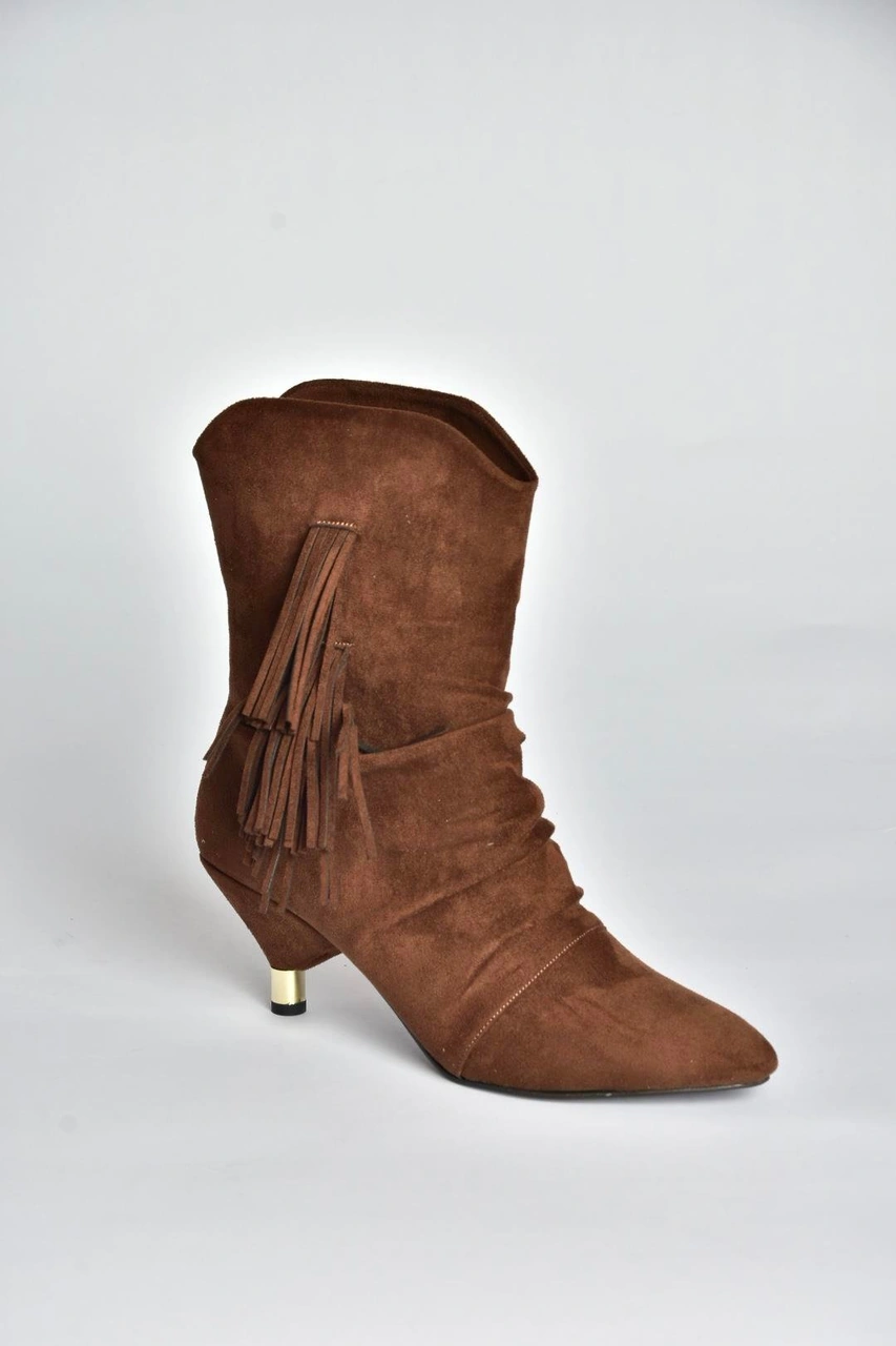 Fox Shoes V404022202 Kahverengi Süet Alçak Topuklu Püsküllü Kadın Bot Kahverengi-süet