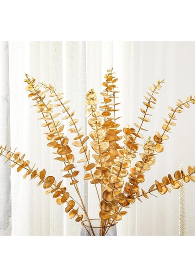 Yapay Çiçek Gold Altın Renk Okaliptus 3dallı Uzun Dal 76cm Eucalyptus