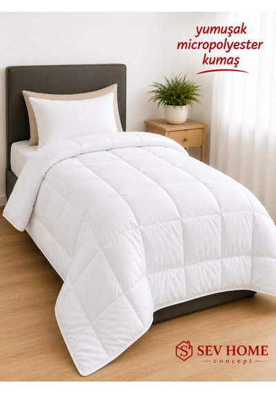 Yumuşak İthal Silikon Elyaf -tek Kişilik Yorgan .microfiber Üst Kumaş Beyaz