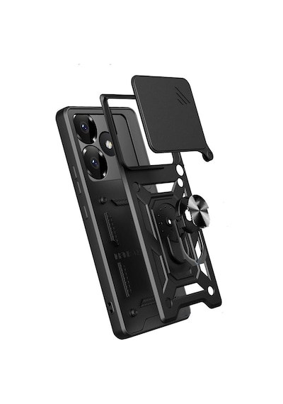 Xiaomi Poco F6 Kılıf Magnetik Standlı Kamera Korumalı Zore Sürgülü Vega Kapak Siyah