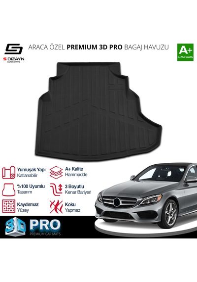 S-dizayn Mercedes C200 W205 3d Pro Bagaj Havuzu 2014-2021 A+ Kalite