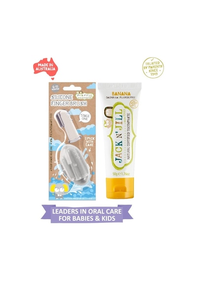 Jack N' Jill Jack N Jill Bebek Diş Fırçalama Seti Silikon 2\'li Parmak Fırça + Muz Aromalı Diş Macunu 50g