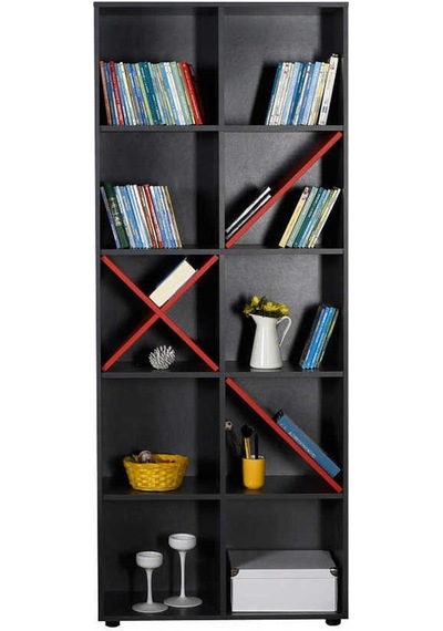 Gaming 10 Raflı Kitaplık - Antrasit-kırmızı 75x188x30 Cm Gxyxd