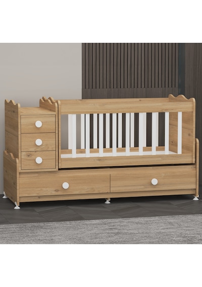 Garaj Home Melina 5 Çekmeceli Büyüyen Mdf Çıtalı Beşik - Meşe Beyaz Garaj Home Melina 5 Çekmeceli Büyüyen Mdf Çıtalı Beşik - Meşe Beyaz