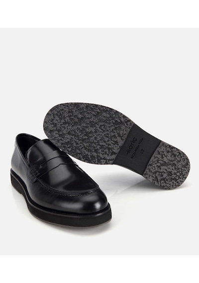 Hotiç Erkek Açma Deri Siyah Kalın Tabanlı Klasik Loafer