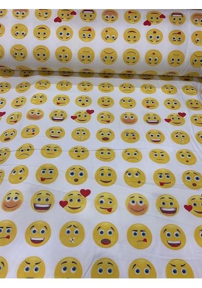 Duck Keten Kumaşı Emoji Desen Leke Tutmaz Ev Tekstili Döşemelik