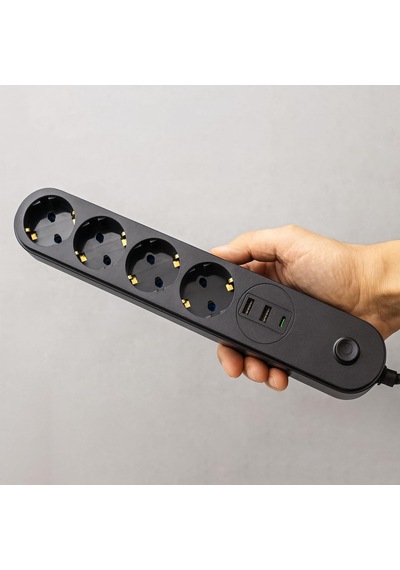 4 Prizli 3 Usb Girişli Akım Korumalı Topraklı Golyat Grup Şarj Fiş Priz 2 Metre Uzatma Kablosu