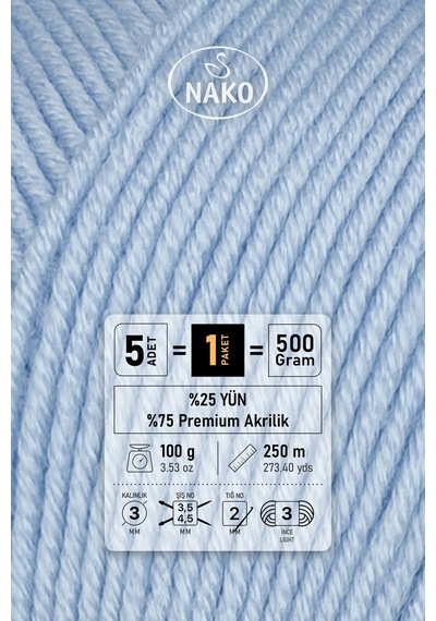 Elit Baby - 6723 Gök Mavi - 5'li Paket - 100gr/250m - Bebek İpi - Anti Pilling Tüylenmez İp