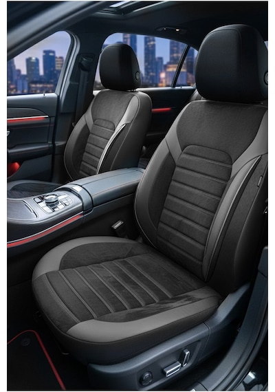 Alcantara Serisi Lüks Üniversal Oto Koltuk Kılıfı - 5 Kotuk Tam Set Siyah