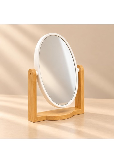 Tr Ahşap Ayaklı Oval Masa Aynası, 19,5 X 16,5 Cm Orta Boy, Ayarlanabilir Açılı Beyaz Çerçeveli Makyaj Ve Kişise Genel