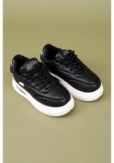 Markasende Erg Kadın Siyah Beyaz Air Kalın Tabanlı Sneaker Rahat Spor Ayakkabı Deri Görünümlü Siyah Markasende Erg Kadın Siyah Beyaz Air Kalın Tabanlı Sneaker Rahat Spor Ayakkabı Deri Görünümlü Siyah