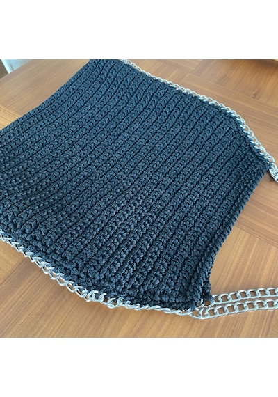 Siyah Handmade Yazlık Kroşe Örgü Kadın Omuz Çantası Siyah