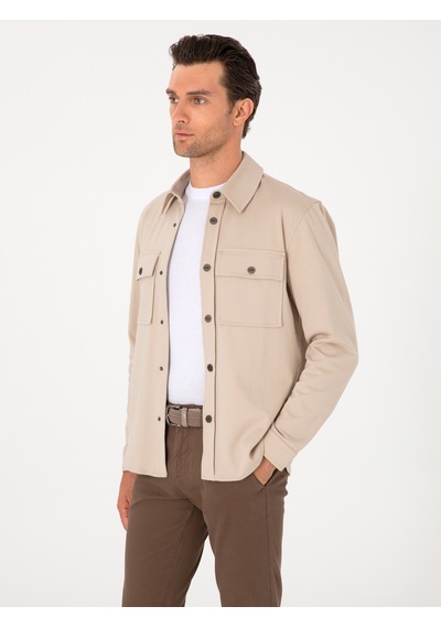 Cacharel Bej Regular Fit %100 Pamuk Ceket Gömlek