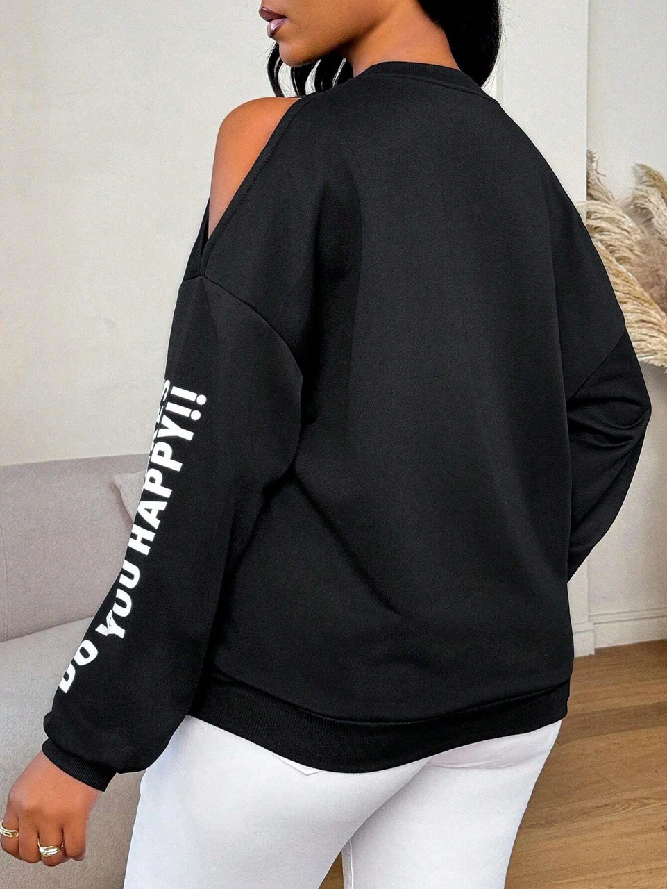 Afri Premium 3 İplik Kumaş Siyah Sweatshirt Oversize Rahat Kalıp Siyah Minimal Baskılı Siyah