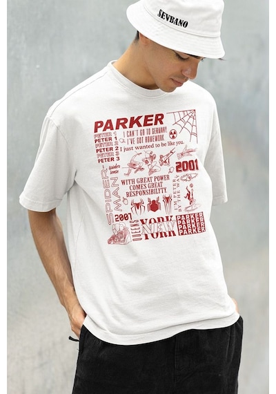 Peter Parker 2001 Spider-man Baskılı Unisex Oversize Marveel Tişö Beyaz