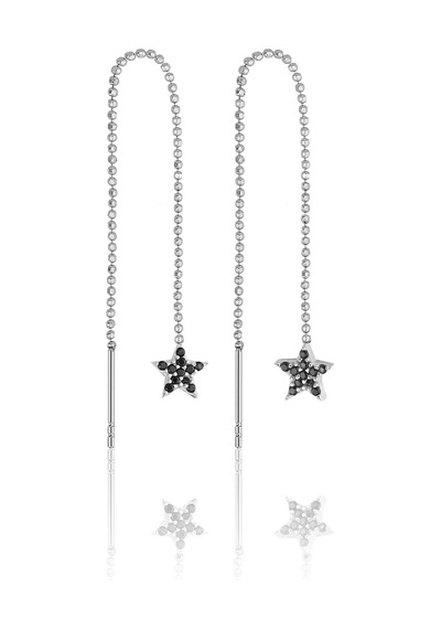 Azuris Silver Azuris 925k Gümüş Sıralı Top Zincir Siyah Yıldız Taşlı Küpe Gümüş