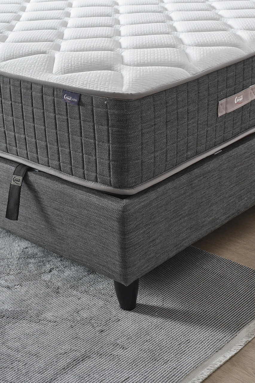 Mimoza Modeli Çift Kişilik Full Ortopedik Yataklı Sandıklı Baza Ve Başlık Takımı 3 Lü Set 160 x 200