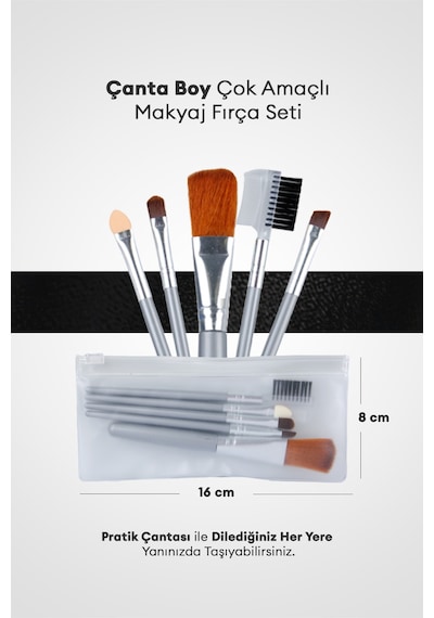 Çanta Boy Çok Amaçlı Makyaj Fırça Seti Brush Set Gray 5adet 49267396