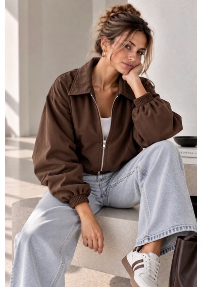 Bb Butik Basic Mevsimlik Fermuarlı Bomber Ceket Oversize Rahat Kalıp Fs3434 Kahverengi Bb Butik Basic Mevsimlik Fermuarlı Bomber Ceket Oversize Rahat Kalıp Fs3434 Kahverengi