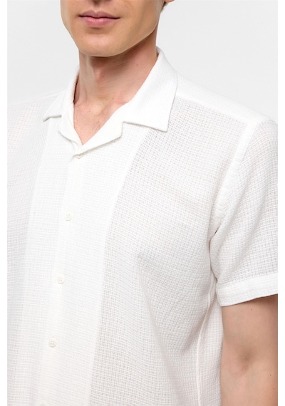 Süvari Ekru Slim Fit Düz Apaş Yaka Gömlek