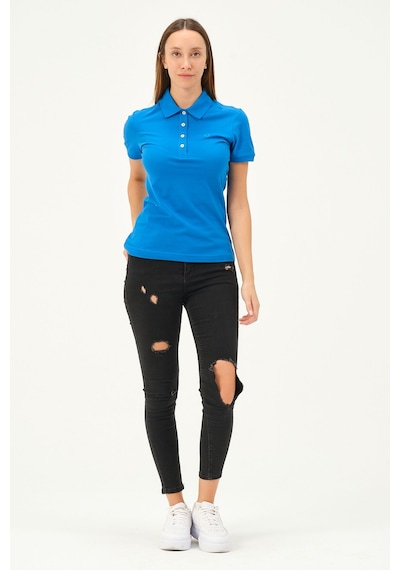 Msw Kadın Kısa Kollu Regular Fit Polo Yaka T-shirt Kobalt Mavi