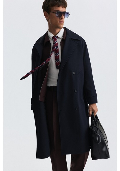 Antioch Uzun Relaxed Fit Trençkot Lacivert