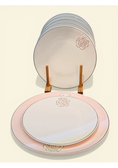 7'li Porselen Rosaria Pasta Seti Pembe-5738