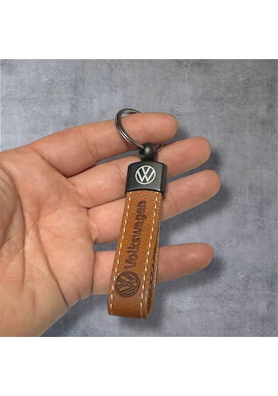 Volkswagen Yazılı Ve Logolu Anahtarlık Kahverengi Suni Deri 1 Ade