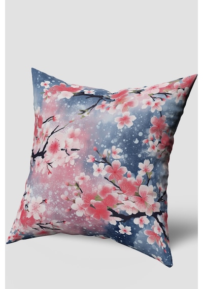 Pembe Mavi Modern Çiçek Desenli Kırlent Kılıfı Pembe