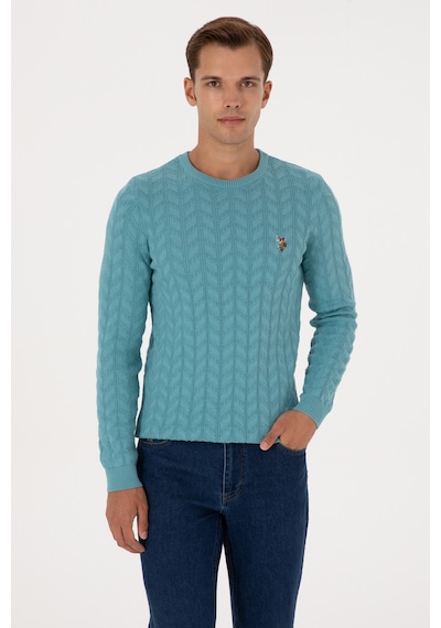 U.S. Polo Assn. Erkek Slim Fit Bisiklet Yaka Desenli Mint Kazak 50307836-VR152