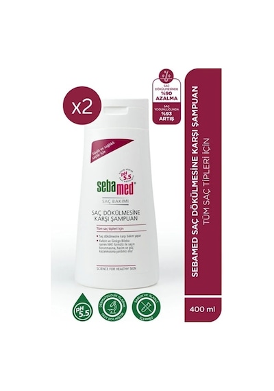 Sebamed Saç Dökülmesine Karşı Etkili Kafein ve Ginkgo Biloba İçerikli Şampuan 2 x 400 ML