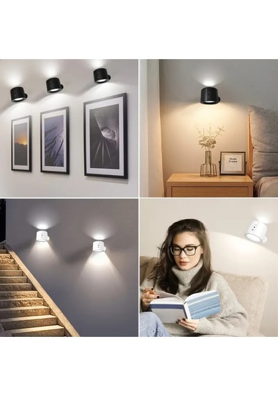 Led Kablosuz 360 Dönen Şarjlı Yatak Başı Çalışma Masası Ledli Duvar Aplik 3 Renk Işıklı Gece Lambası Çok Renkli