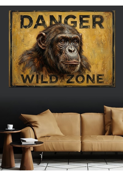 Danger Wild Zone Maymun Tabelası Dekoratif Kanvas - Mdf Ahşap Tablo