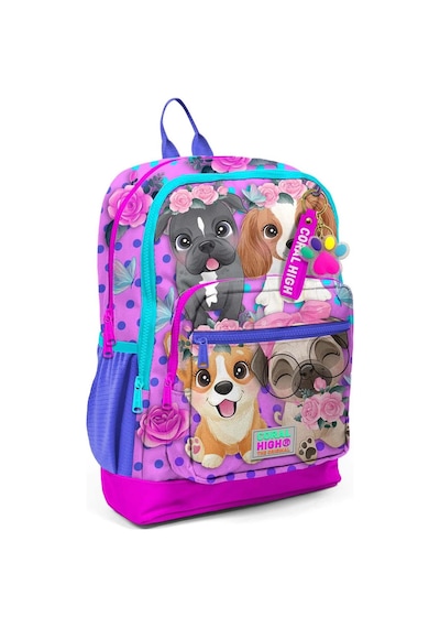 Coral High Pembe Köpek Desenli Dört Bölmeli Okul Sırt Çantası