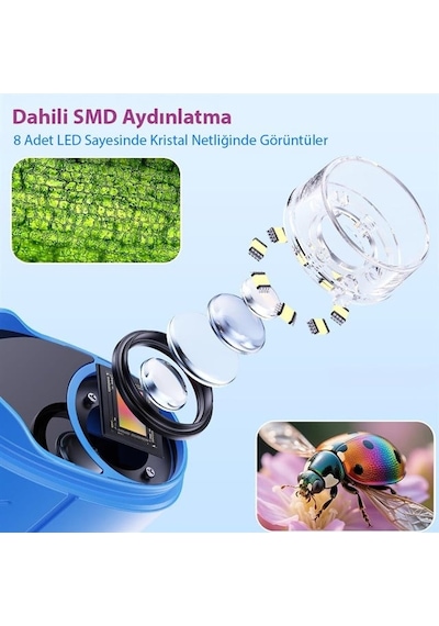 Sunup Sn-37895 Çocuklar İçin Dijital Mikroskop 1000x Büyütme, 2.0" Ips Ekran Ve Taşınabilir