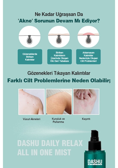 Dashu Daily Relax All İn One Mist Bha İçerikli, Akneye Eğilimli Ciltler İçin Nemlendirici Yüz Ve Vücut Misti