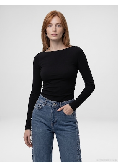 Dilvin 33270 Sıcak Tutan Kayık Yaka Bra-free Top Siyah