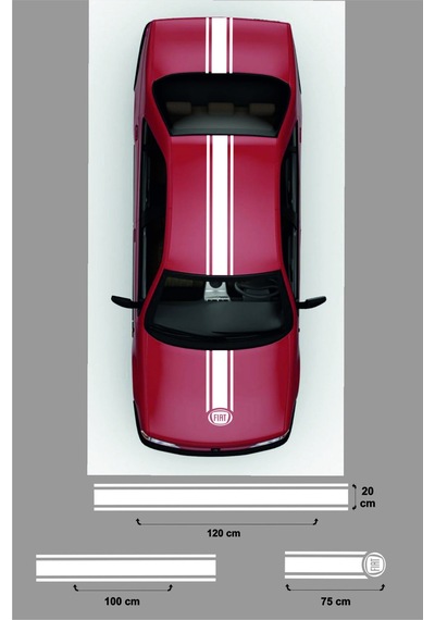 Fiat 3 İçin Uyumlu Aksesuar Kaput-tavan-bagaj Çift Şerit Oto Sticker Beyaz 20 120 Cm-20 100 Cm-75 20 Cm