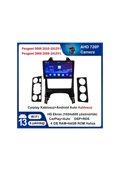 Peugeot 5008 2010-2015yıl Carplay 9inç 4/64gb Multimedya