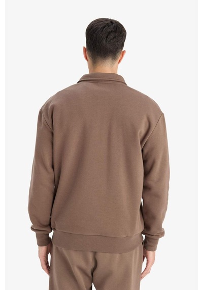 Defacto Regular Fit Dik Yaka Yarım Fermuarlı İçi Yumuşak Tüylü Basic Düz Sweatshirt X7405az25aukh154 Haki