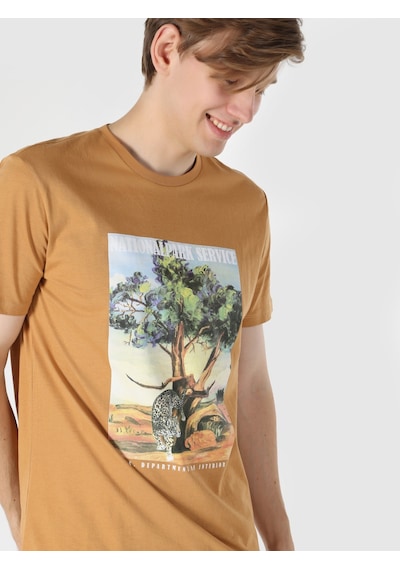 Colin'S Regular Fit Bisiklet Yaka Baskılı Kahverengi Erkek Kısa Kol Tişört Cl1061820_Q1.V1_Crm